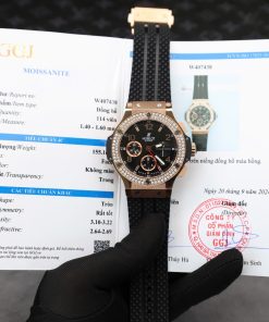 Hublot Big Bang Chronograph King Gold Black Dial Replica Watch Custom Moissanite Diamonds 44mm (2)