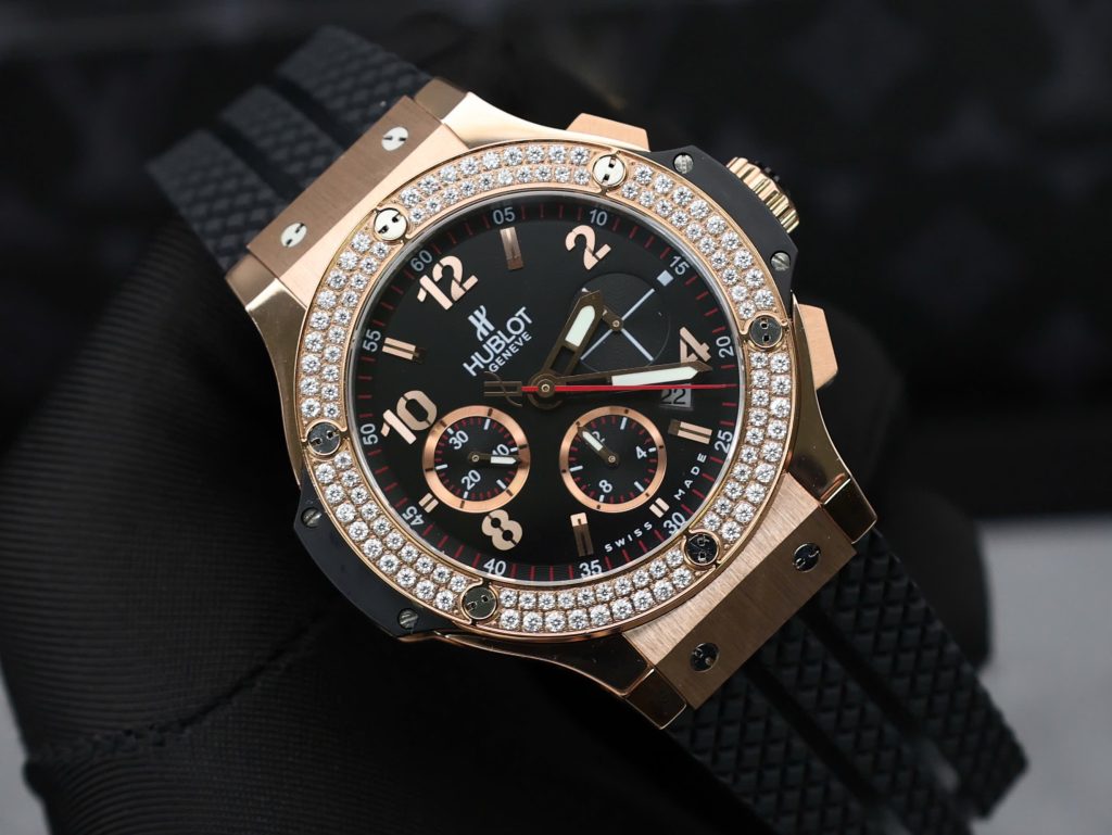 Hublot Big Bang Chronograph King Gold Black Dial Replica Watch Custom Moissanite Diamonds 44mm (2)