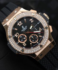 Hublot Big Bang Chronograph King Gold Black Dial Replica Watch Custom Moissanite Diamonds 44mm (2)