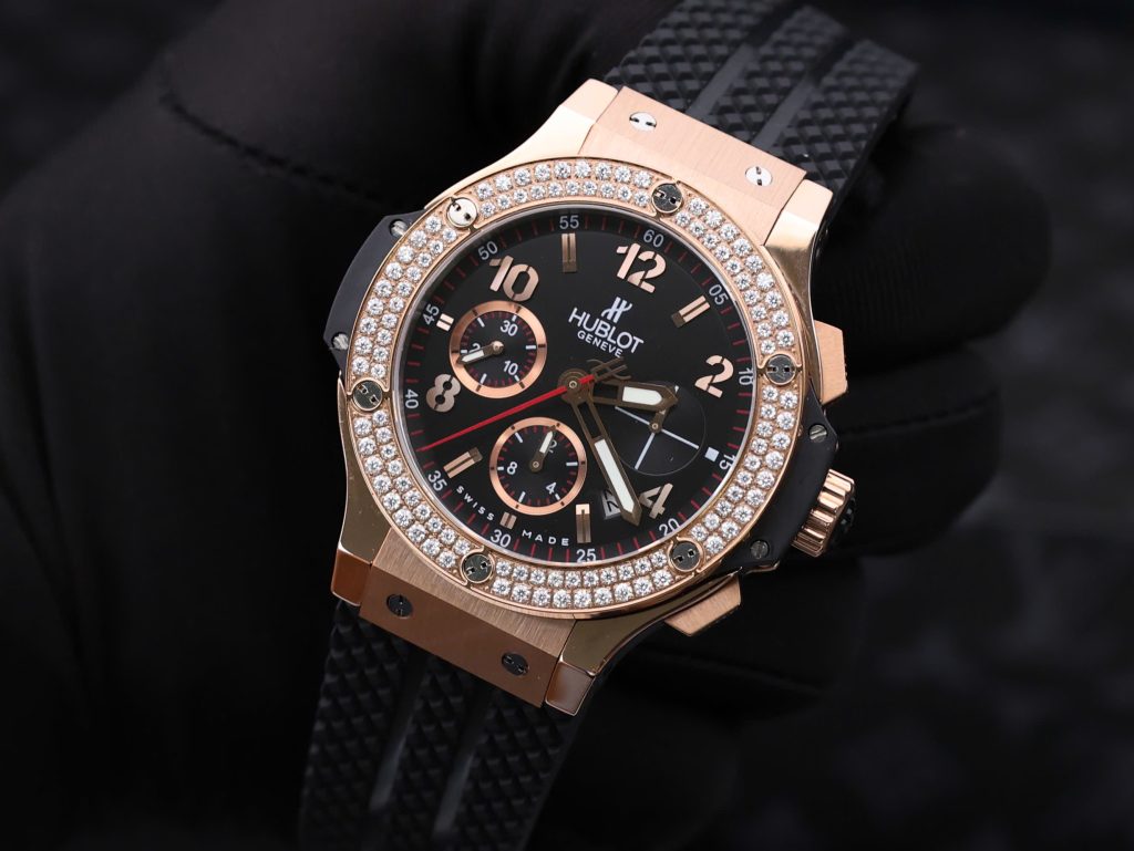 Hublot Big Bang Chronograph King Gold Black Dial Replica Watch Custom Moissanite Diamonds 44mm (2)