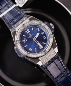 Hublot Big Bang One Click Titanium Blue Customs Moissanite Diamonds 39mm (1)