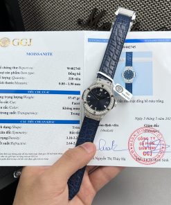 Hublot Classic Fusion Custom Full Moissanite Diamonds Blue Dial Womens Replica Watches 33mm (2)