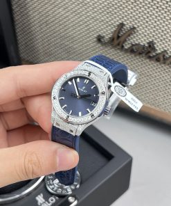 Hublot Classic Fusion Custom Full Moissanite Diamonds Blue Dial Womens Replica Watches 33mm (2)