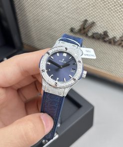 Hublot Classic Fusion Custom Full Moissanite Diamonds Blue Dial Womens Replica Watches 33mm (2)