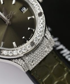 Hublot Classic Fusion Titanium Green Customs Full Moissanite Diamonds HBF 33mm (8)