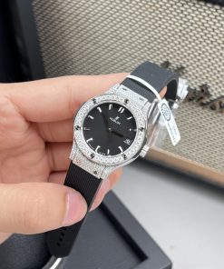Hublot Classic Fusion Womens Custom Full Moissanite Diamonds Black Dial Replica Watches 33mm (2)