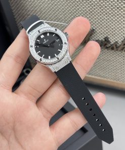 Hublot Classic Fusion Womens Custom Full Moissanite Diamonds Black Dial Replica Watches 33mm (2)