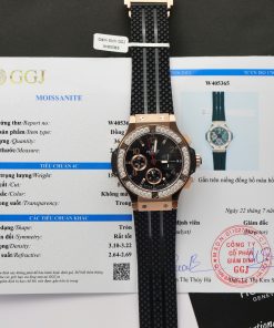 Hublot Replica Watch Big Bang Chronograph King Gold Black Dial Custom Moissanite Diamonds 44mm (2)