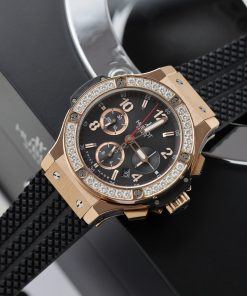 Hublot Replica Watch Big Bang Chronograph King Gold Black Dial Custom Moissanite Diamonds 44mm (2)