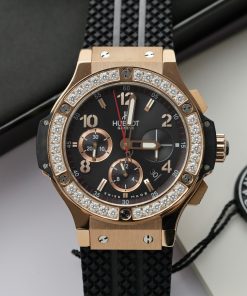 Hublot Replica Watch Big Bang Chronograph King Gold Black Dial Custom Moissanite Diamonds 44mm (2)