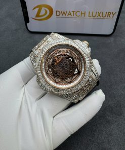 Hublot Sang Bleu Real Gold 18K Full Diamonds Baguette 45mm (1)