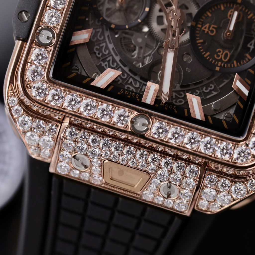 Hublot Square Bang Unico King Gold Custom Full Moissanite Diamonds 42mm (2)