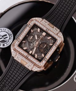 Hublot Square Bang Unico King Gold Custom Full Moissanite Diamonds 42mm (2)