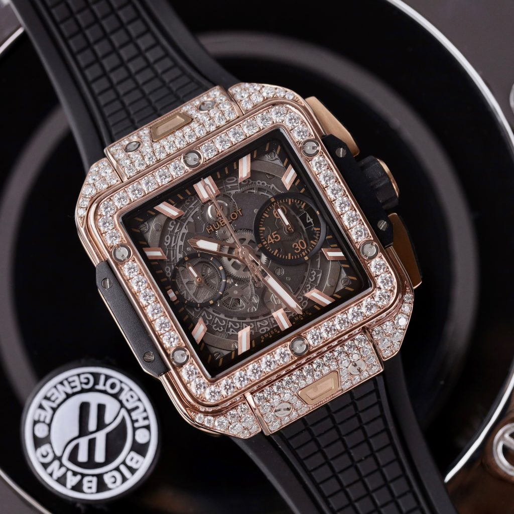 Hublot Square Bang Unico King Gold Custom Full Moissanite Diamonds 42mm (2)