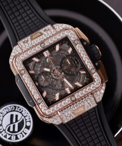 Hublot Square Bang Unico King Gold Custom Full Moissanite Diamonds 42mm (2)