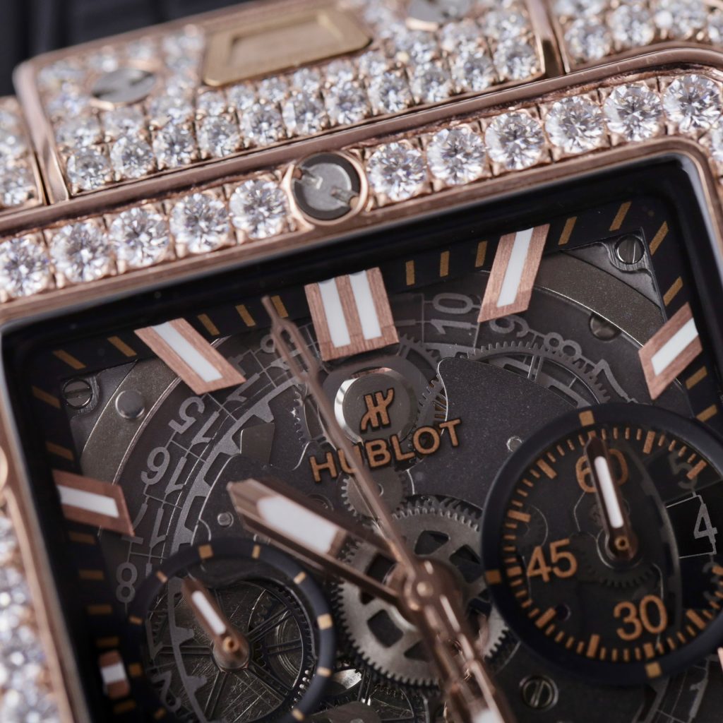 Hublot Square Bang Unico King Gold Custom Full Moissanite Diamonds 42mm (2)