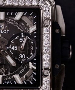 Hublot Square Bang Unico Titanium Custom Full Moissanite Diamonds Replica Watches 42mm (1)