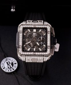Hublot Square Bang Unico Titanium Custom Full Moissanite Diamonds Replica Watches 42mm (1)