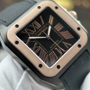 Cartier Santos 100 XL Demi Rose Gold Super Clone Watches Fabric Strap 51.1×41 (1)