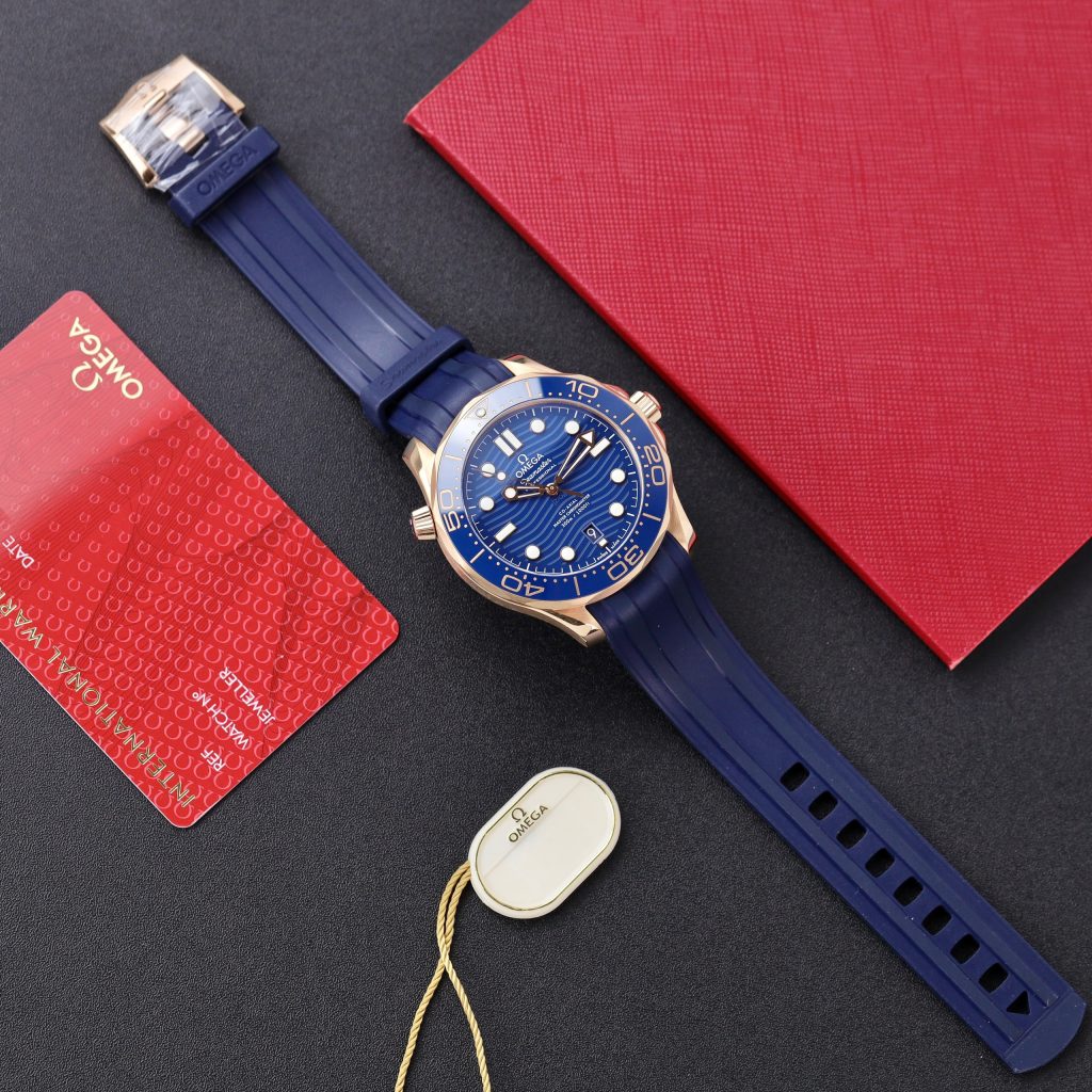 Omega Seamaster Diver 300M Rose Gold Replica Watches Dial Blue 42mm (2)