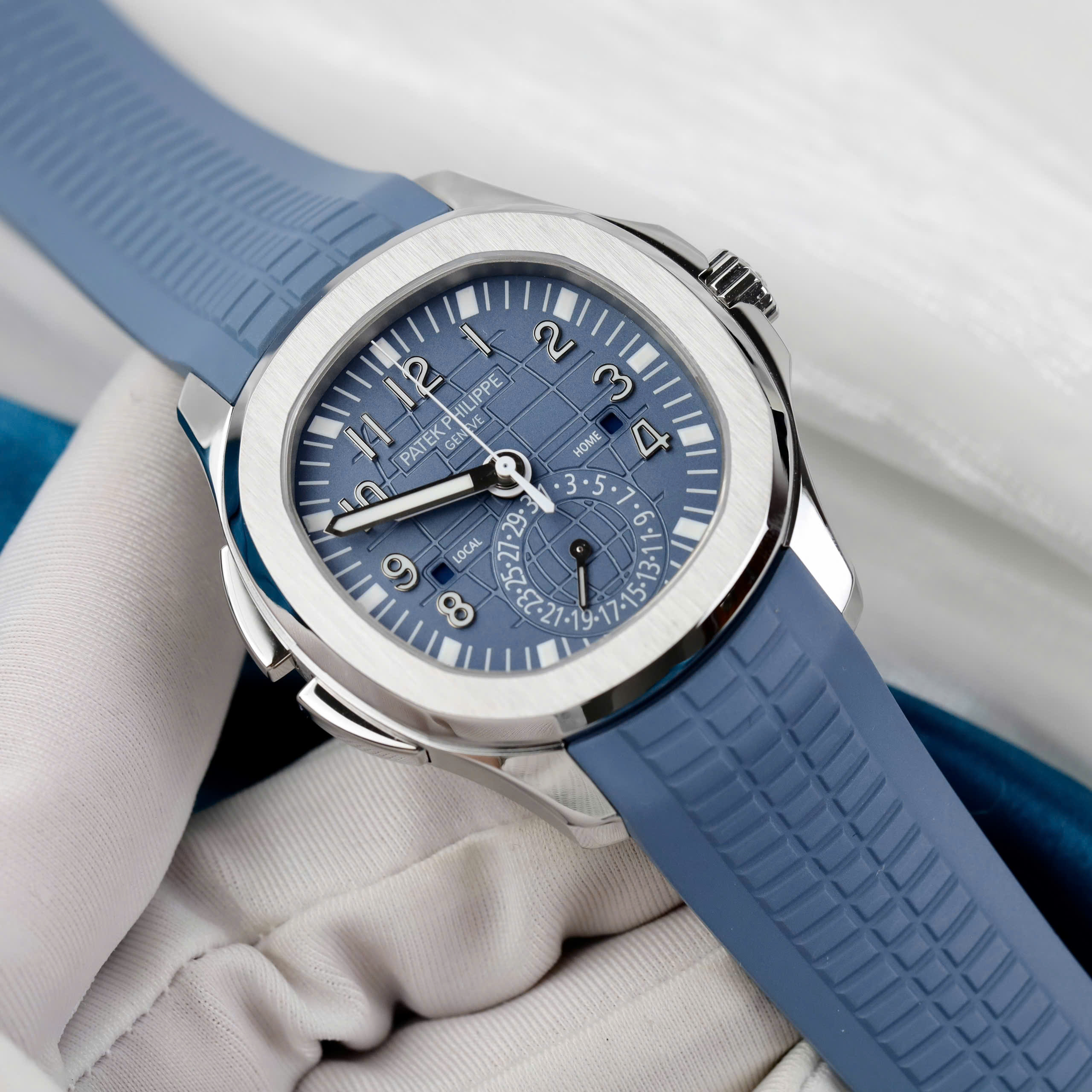 Patek Philippe Aquanaut Travel Time Reference 5164G Replica 11 Grayish Blue Dial PPF Factory 40 (5) Patek Philippe Aquanaut Travel Time Reference 5164G Replica 11 Grayish Blue Dial PPF Factory 40 (1)
