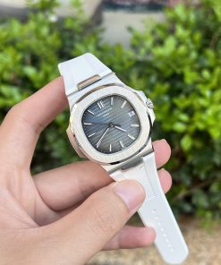 Patek Philippe Nautilus 5711 Blue Replica Watches White Rubber Strap 40mm (1)