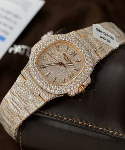 Patek Philippe Nautilus 5719 18K Gold Wrapped Customs Full Moissanite Diamonds 40mm (13)