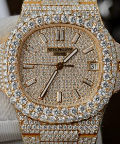 Patek Philippe Nautilus 5719 18K Gold Wrapped Customs Full Moissanite Diamonds 40mm (13)