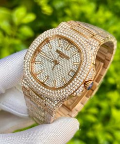 Patek Philippe Nautilus 5719 Replica Watches Full Diamonds Rose 40mm (10)