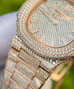 Patek Philippe Nautilus 5719 Replica Watches Full Diamonds Rose 40mm (10)