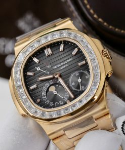 Patek Philippe Nautilus 5724R Replica Watch Gold Wrapped + Moissanite Diamonds PPF Factory 40mm (14)
