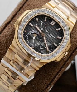 Patek Philippe Nautilus 5724R Replica Watch Gold Wrapped + Moissanite Diamonds PPF Factory 40mm (14)