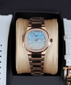 Patek Philippe Nautilus 7010R Bezel Diamonds Replica Watch 32mm (1)