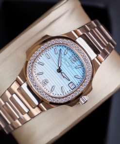 Patek Philippe Nautilus 7010R Bezel Diamonds Replica Watch 32mm (1)