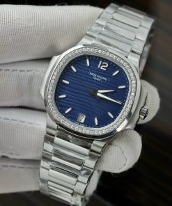 Patek Philippe Nautilus 7118 Customs Moissanite Diamonds Bezel Blue Dial 3KF (5)