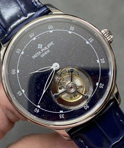 Patek Philippe Tourbillon Replica Watch Blue Dial Leather Strap 44mm