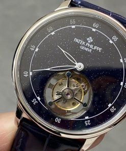 Patek Philippe Tourbillon Replica Watch Blue Dial Leather Strap 44mm