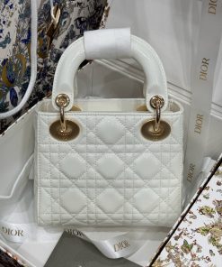 Dior Lady Womens Best Replica Bags White Glossy Leather Lock Gold 17cm (2)