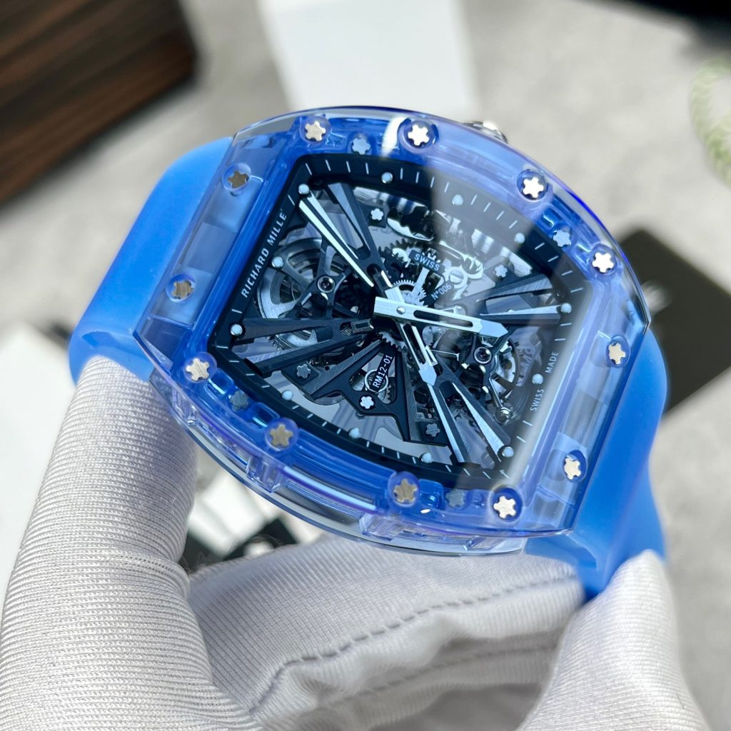 Richard Mille Blue Sapphire RM12-01 Transparent Dial Replica Watches 44mm (10)