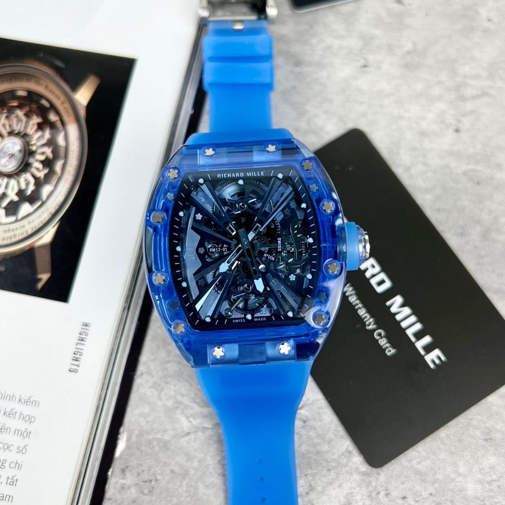 Richard Mille Blue Sapphire RM12-01 Transparent Dial Replica Watches 44mm (10)