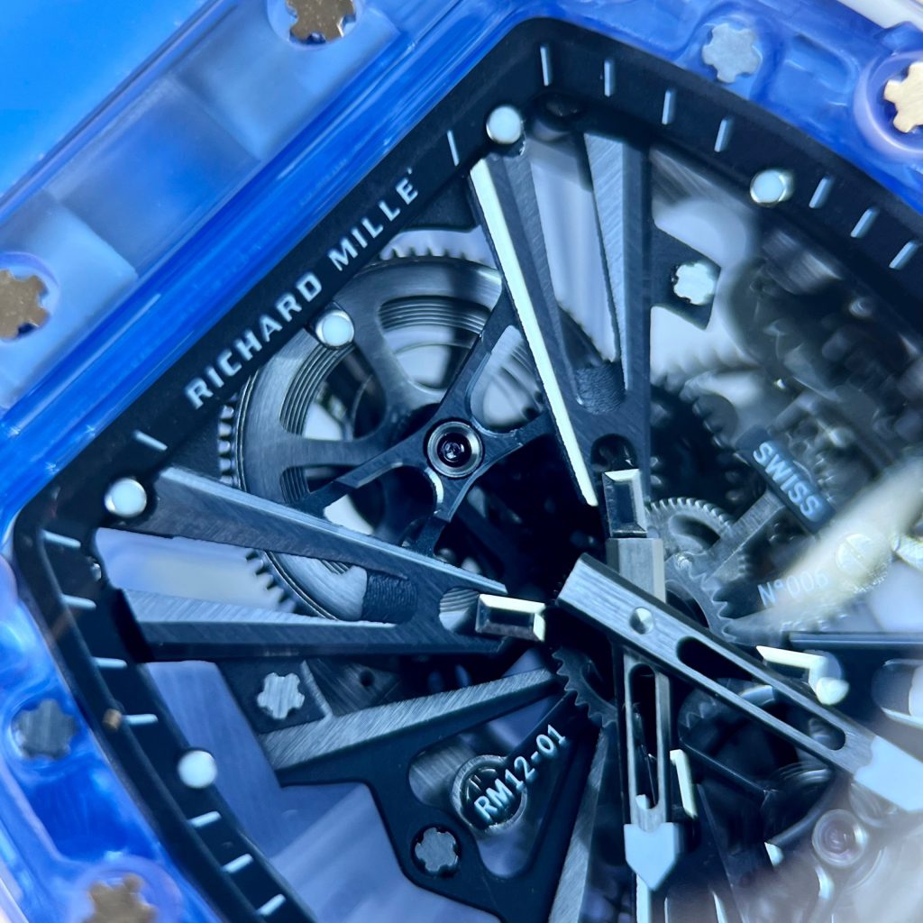 Richard Mille Blue Sapphire RM12-01 Transparent Dial Replica Watches 44mm (10)