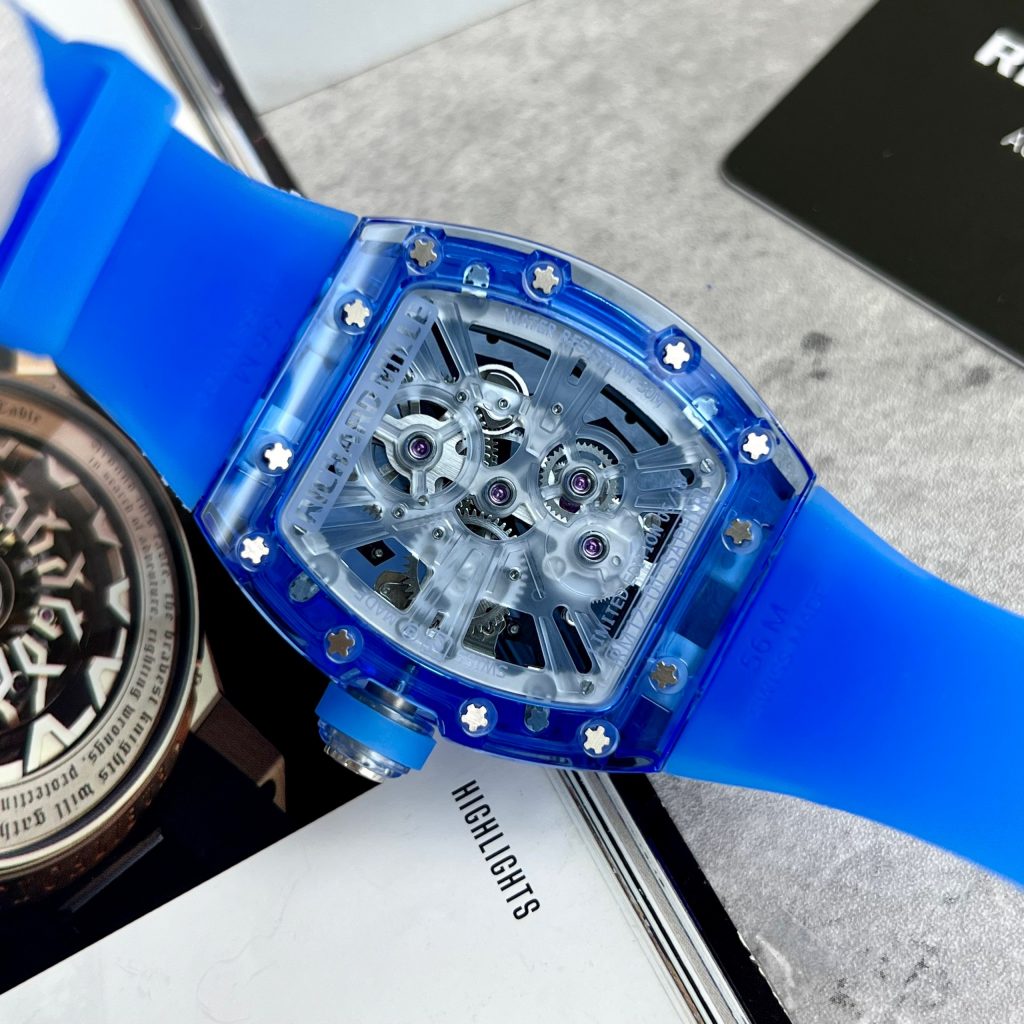 Richard Mille Blue Sapphire RM12-01 Transparent Dial Replica Watches 44mm (10)