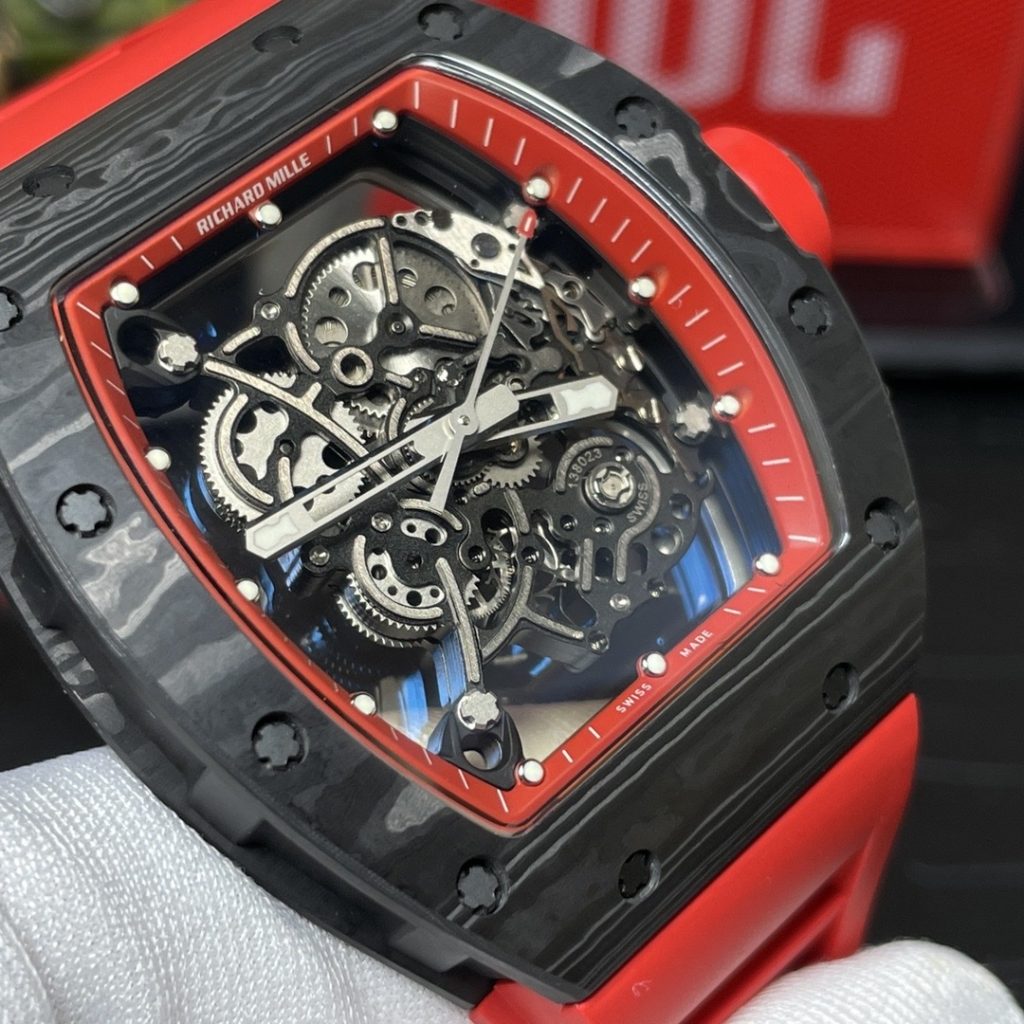Richard Mille RM055 Skeleton Carbon Fiber Replica Watches Red BBR 45mm (3)