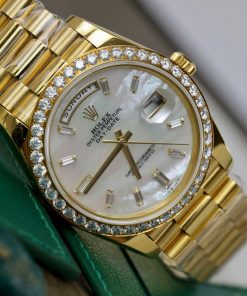 Rolex Best Replica Day-Date Gold Wrapped MOP & Moissanite Diamonds Dial GM 40mm (6)