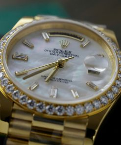 Rolex Best Replica Day-Date Gold Wrapped MOP & Moissanite Diamonds Dial GM 40mm (6)
