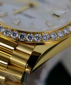 Rolex Best Replica Day-Date Gold Wrapped MOP & Moissanite Diamonds Dial GM 40mm (6)