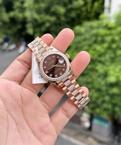 Rolex DateJust 18K Gold Wrapped Custom Moissanite Diamonds Chocolate Dial 31mm (1)