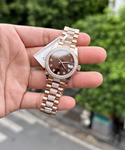 Rolex DateJust 18K Gold Wrapped Custom Moissanite Diamonds Chocolate Dial 31mm (1)