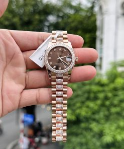 Rolex DateJust 18K Gold Wrapped Custom Moissanite Diamonds Chocolate Dial 31mm (1)