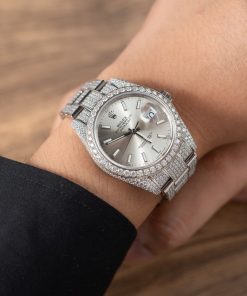 Rolex DateJust Best Replica Watch Custom Moissanite Diamonds Siver Dial 41mm (2)